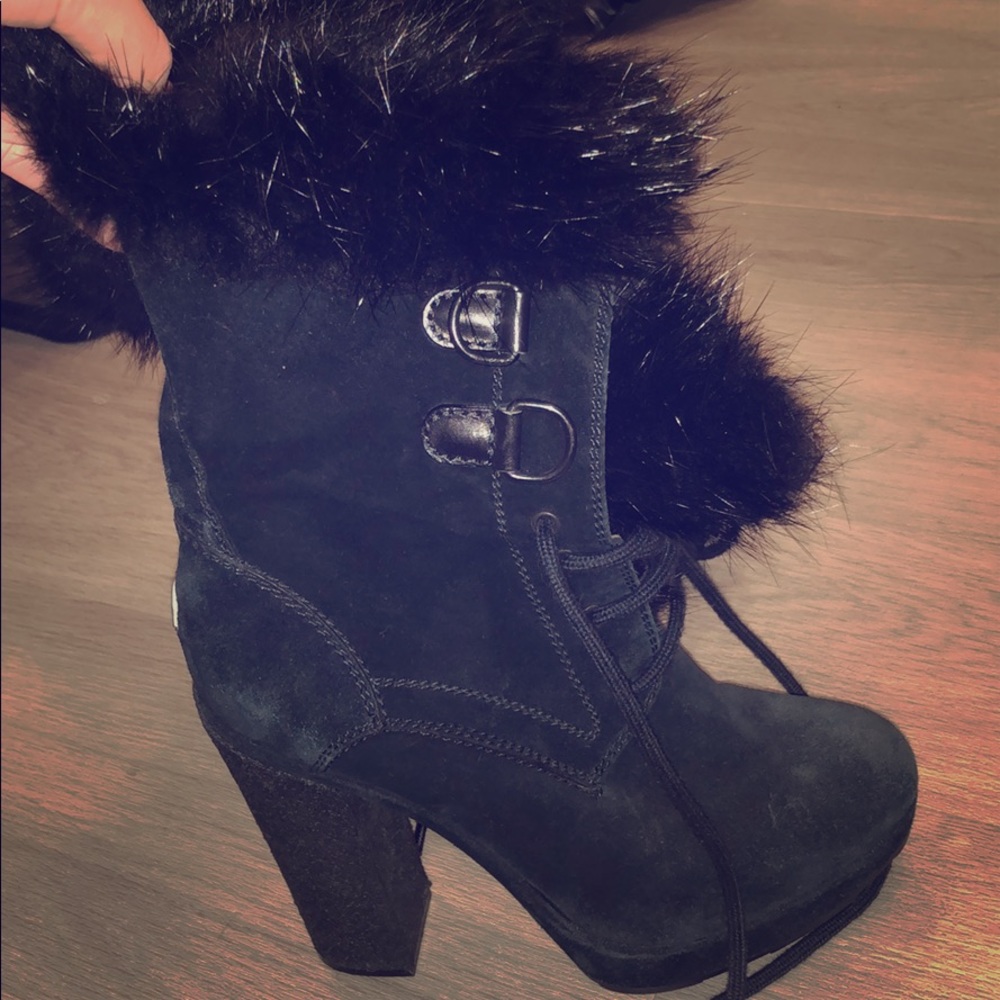 Moncler fur heeled ankle boots
